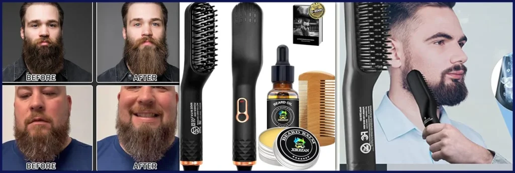 Upgraded 3-in-1 Hair Straightening Brush, Beard Balm, Beard Oil & Guide E-Book, Unique Grooming Gift Set for Men, Dad, Husband or Boyfriend