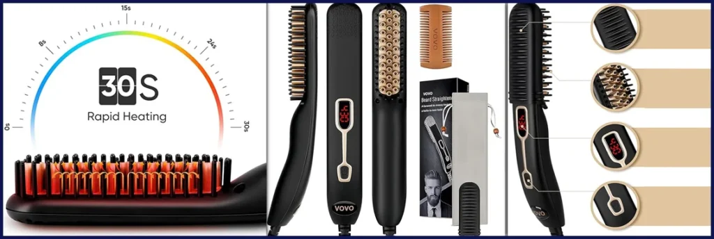 VOVO Beard Straightener Comb Upgrade Professional 2 in 1 Men's Beard Straightening Heated Hair Straightening Brush Portable Anti-Burn 6 Temperature Adjust