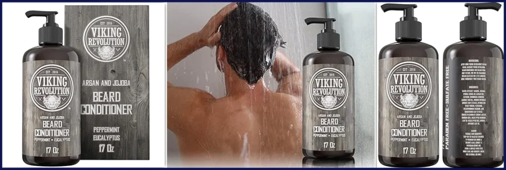 Viking Revolution Beard Conditioner w Argan & Jojoba Oils - Softens & Strengthens - Natural Peppermint and Eucalyptus Scent- Beard Conditioner w Beard Oil